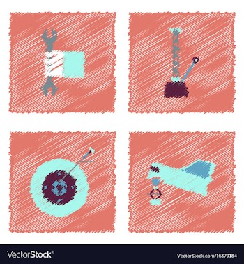 Collection of icons and vehicle parts in hatching vector image