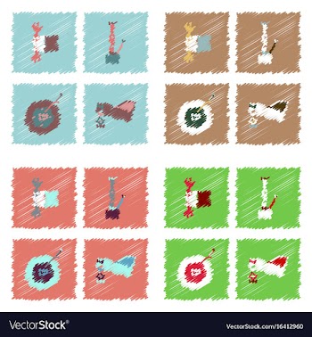 Collection of icons and vehicle parts in hatching vector image