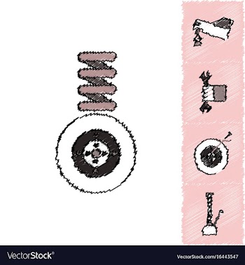 Collection of icons and vehicle parts in hatching vector image