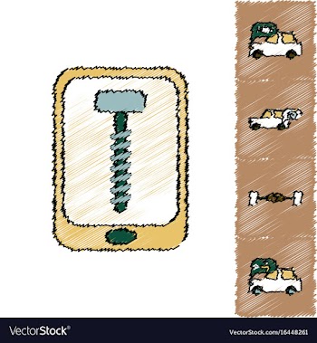 Collection of icons and vehicle parts in hatching vector image