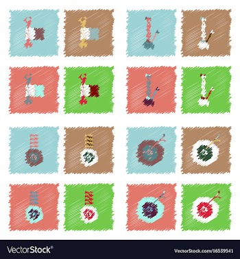 Collection of icons and vehicle parts in hatching vector image