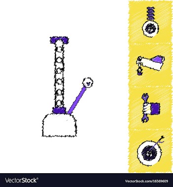 Collection of icons and vehicle parts in hatching vector image