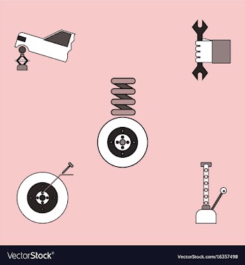 Collection of icons and vehicle parts vector image