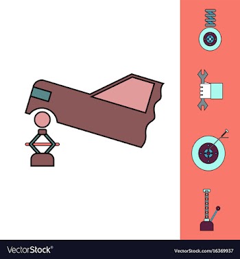 Collection of icons and vehicle parts vector image