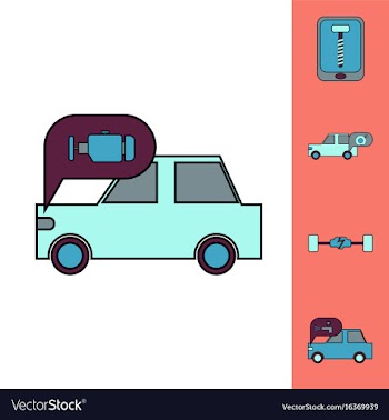 Collection of icons and vehicle parts vector image