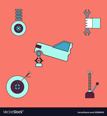 Collection of icons and vehicle parts vector image