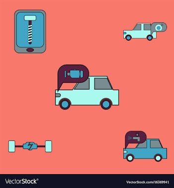 Collection of icons and vehicle parts vector image