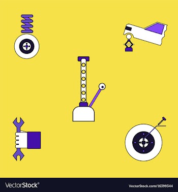 Collection of icons and vehicle parts vector image