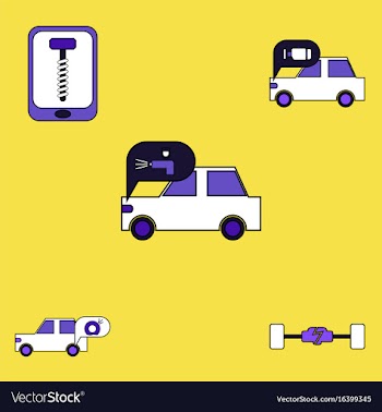Collection of icons and vehicle parts vector image
