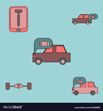 Collection of icons and vehicle parts vector image
