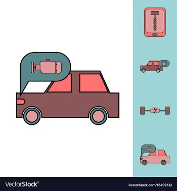 Collection of icons and vehicle parts vector image
