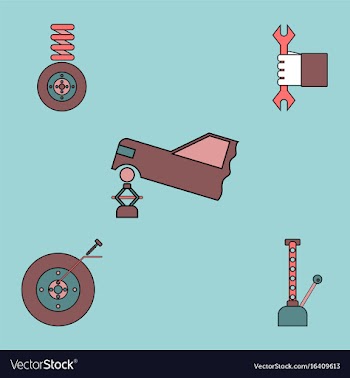 Collection of icons and vehicle parts vector image