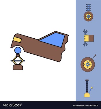 Collection of icons and vehicle parts vector image