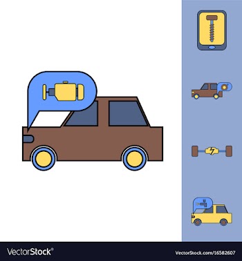 Collection of icons and vehicle parts vector image