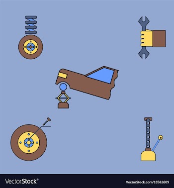 Collection of icons and vehicle parts vector image