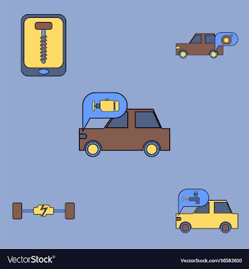 Collection of icons and vehicle parts vector image