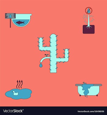 Collection of icons and water scarcity vector image
