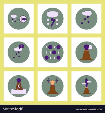 Collection of icons in flat style volcan cataclysm vector image