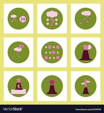 Collection of icons in flat style volcan cataclysm vector image