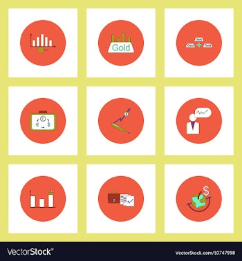 Collection of icons in flat style world gold price vector image