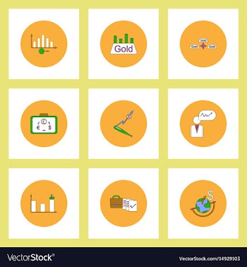 Collection of icons in flat style world gold price vector image