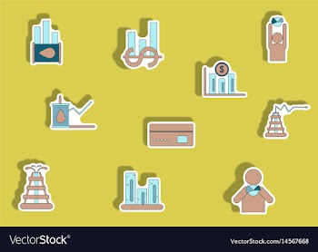 Collection of icons in paper sticker style vector image