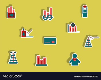 Collection of icons in paper sticker style vector image