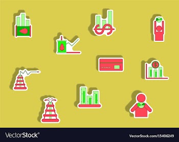 Collection of icons in paper sticker style vector image