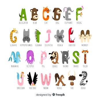 Collection of letters with cute animals Free Vector