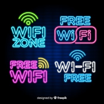 Collection of neon wifi signs Free Vector