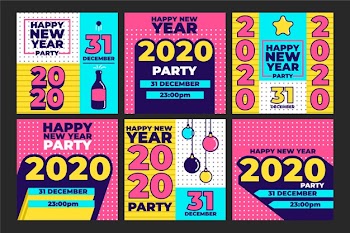 Collection of new year 2020 party instagram post Free Vector