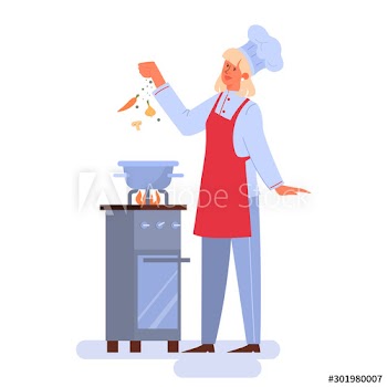 Collection of people in apron making tasty dish