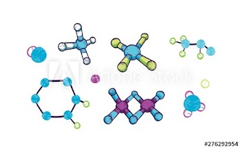 Collection of various molecules with atoms and chemical bonds isolated on white background