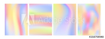 Collection of vertical backgrounds or backdrops with iridescent stains, blur or holographic surface imitation