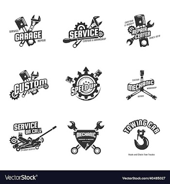 collection of workshop and mechanic logos