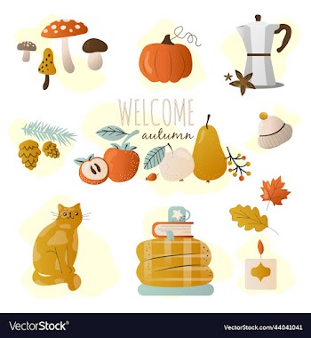 collection or set of autumn warm and cozy stickers