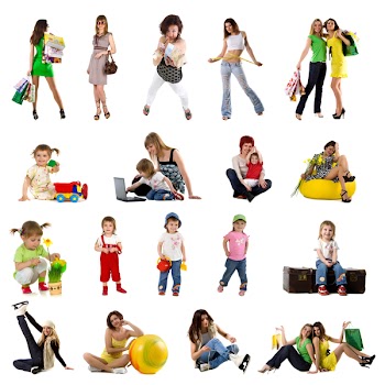 Collection people photos on white