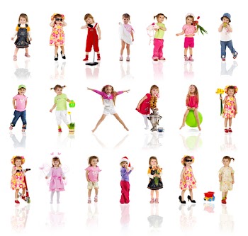 Collection photos of cute little girl on white background