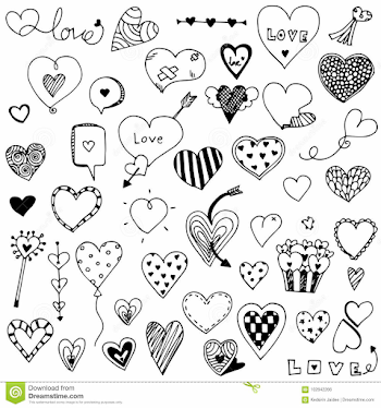 Collection Set Of Hand Drawn Cute Heart Doodle Valentine`s Stock ...