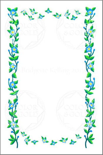 Color & Gold - Downloadable colored pencil Floating Flowers Border