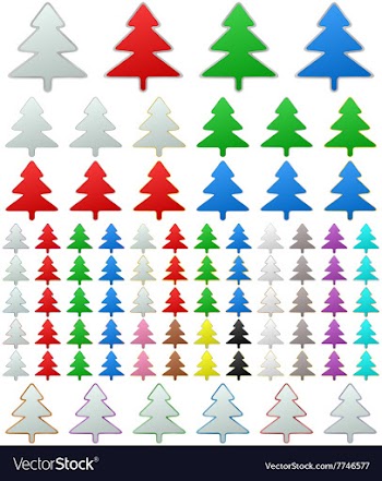 Color metallic pine tree button set vector image