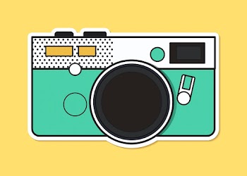 Color pop art camera vintage vector sticker