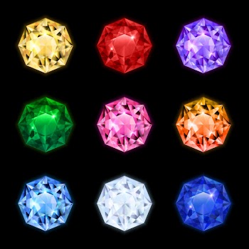 Colored and isolated realistic diamond gemstone icon set in round shapes and different colors Free Vector