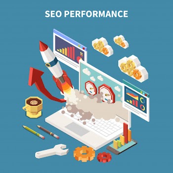 Colored and isometric web seo composition with different abstract elements in notebook  illustration Free Vector