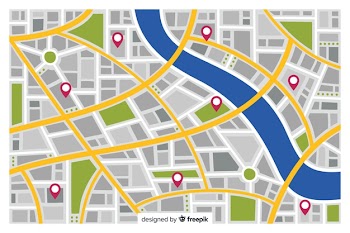 Colored city map with red pin markers Free Vector