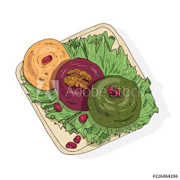 Colored drawing of delicious Pkhali lying on plate