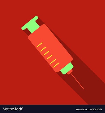 Colored flat design medical plastic syringe with vector image