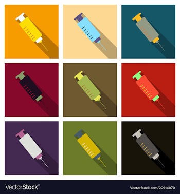 Colored flat design medical plastic syringe with vector image