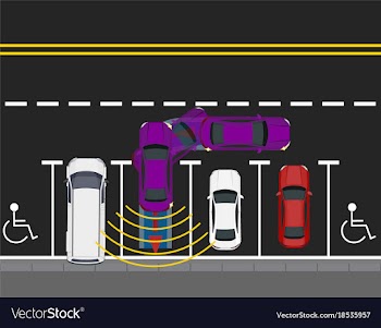 Colored parked cars parked by the road top view vector image