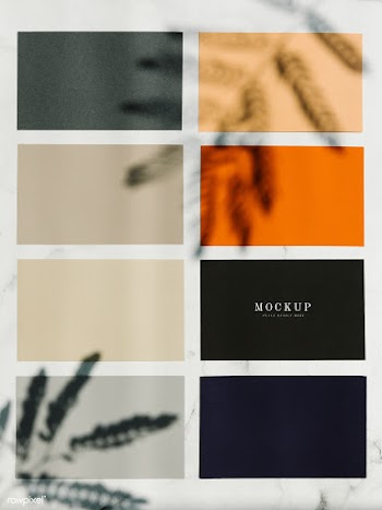 Colored sample paper square mockups on a marb.. | Free stock psd mockup - 525553